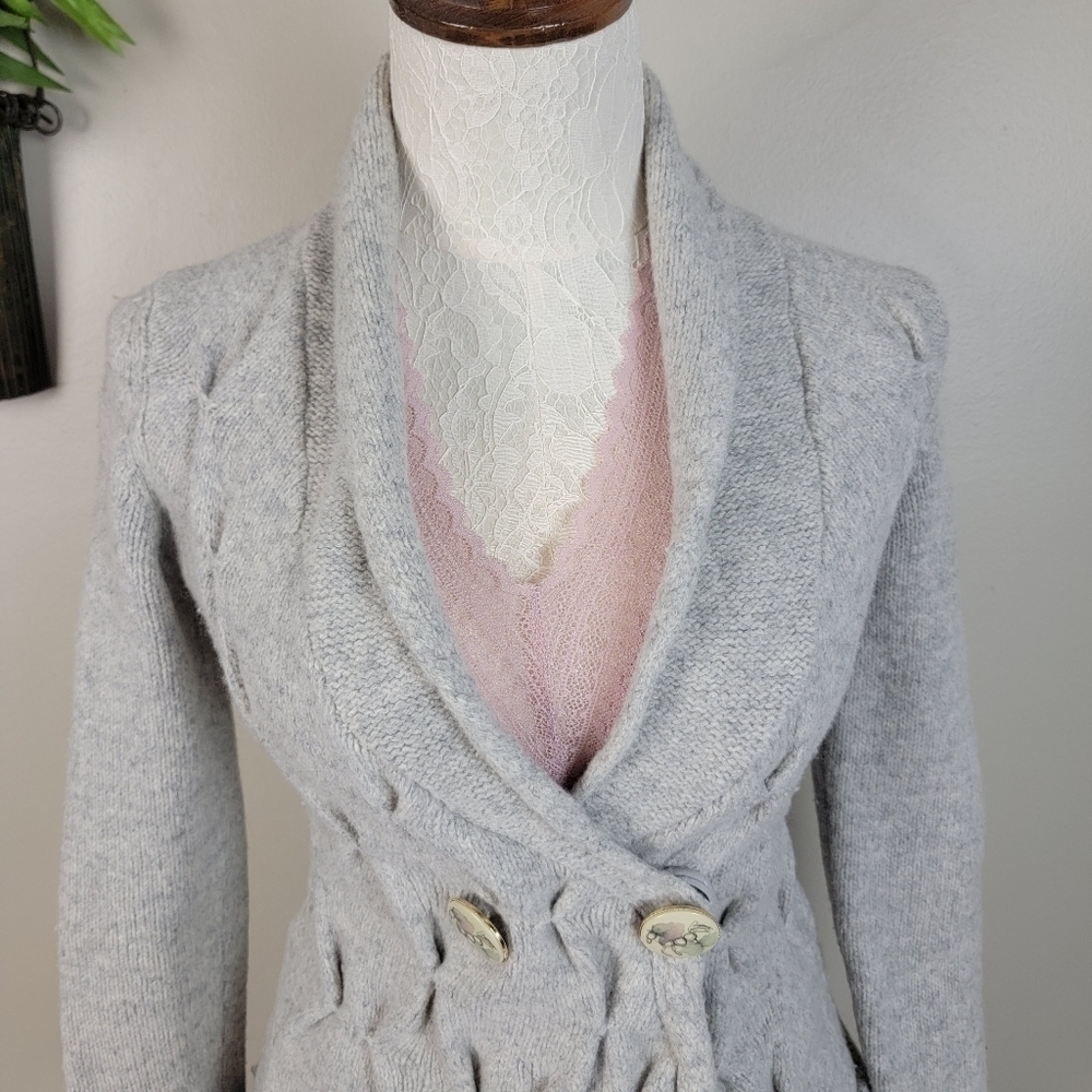 Anthropologie Leifsdottir Wool Shawl Neck Button Pin Tuck Cardigan Sweater XS - Picture 3 of 15
